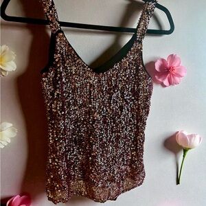 Aqua Sequin Camisole in Black with Silver sequins and dark purple beads.